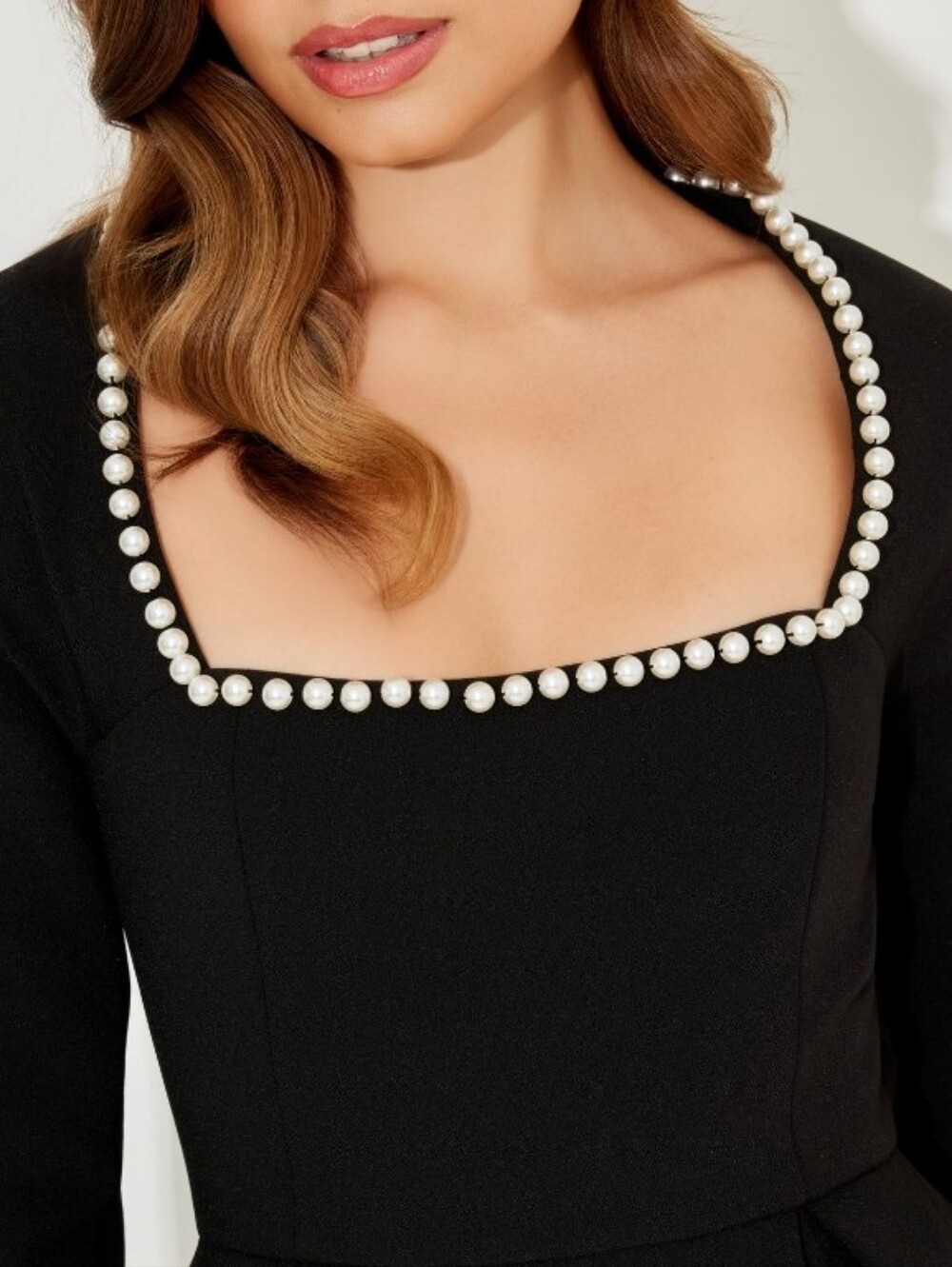 NWT Odd Muse Black Mini Dress with Pearl-Trim Square Neckline Medium - Picture 7 of 13